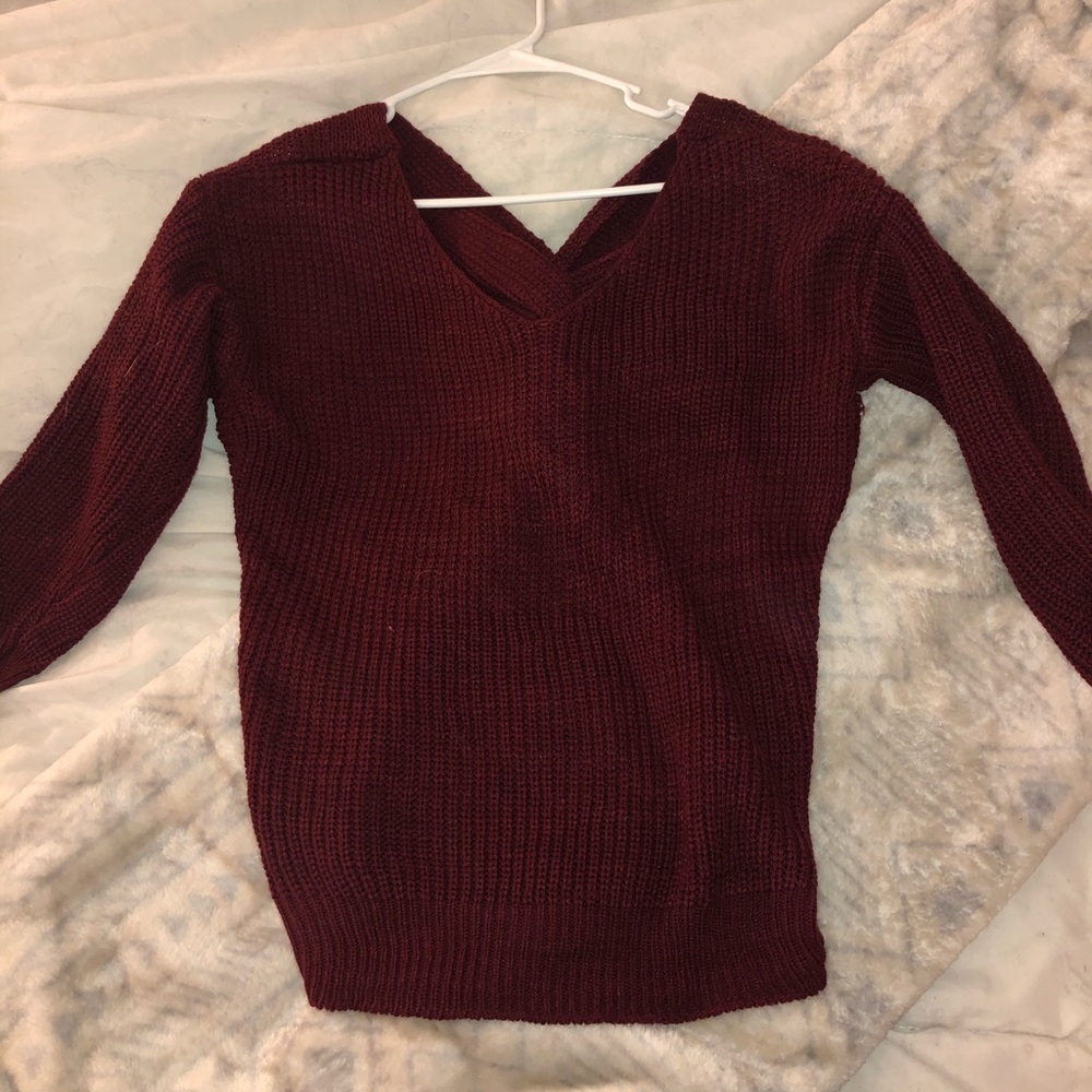 Burgundy Sweater with Tie Back